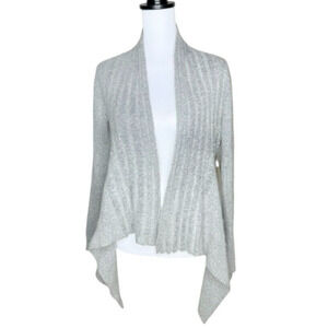 Sarah Spencer Angora Rabbit Hair Quiet Luxury Cardigan Soft Gray Asymmetrical M